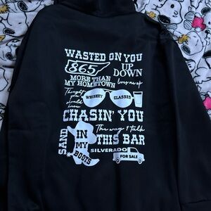 Black Graphic Hoodie with White Text